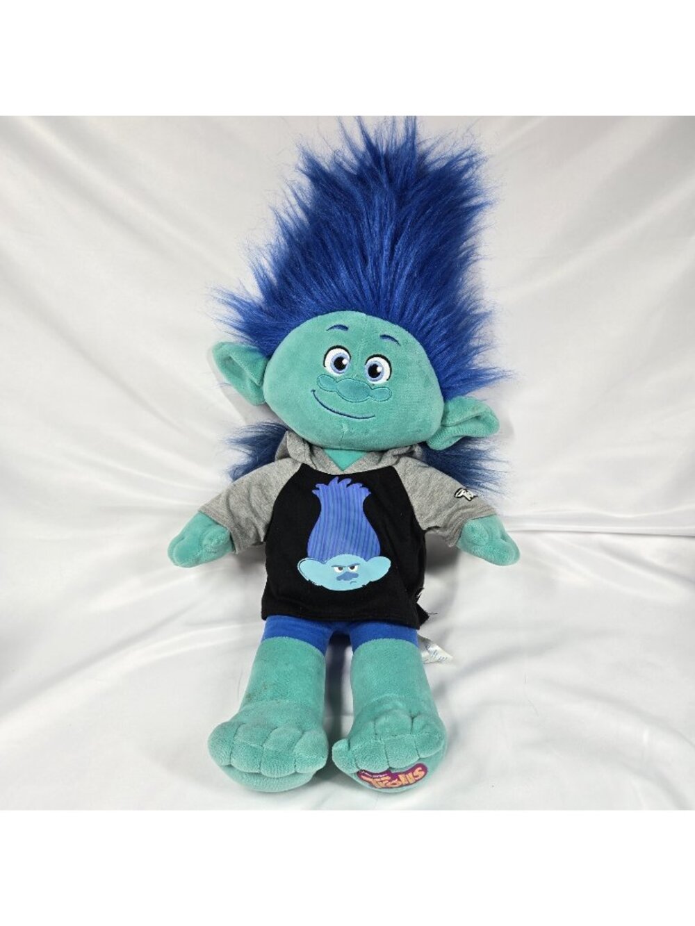 Build-A-Bear Branch Troll Plush Blue Hair 23” Tall W/ Grumpy Hoodie